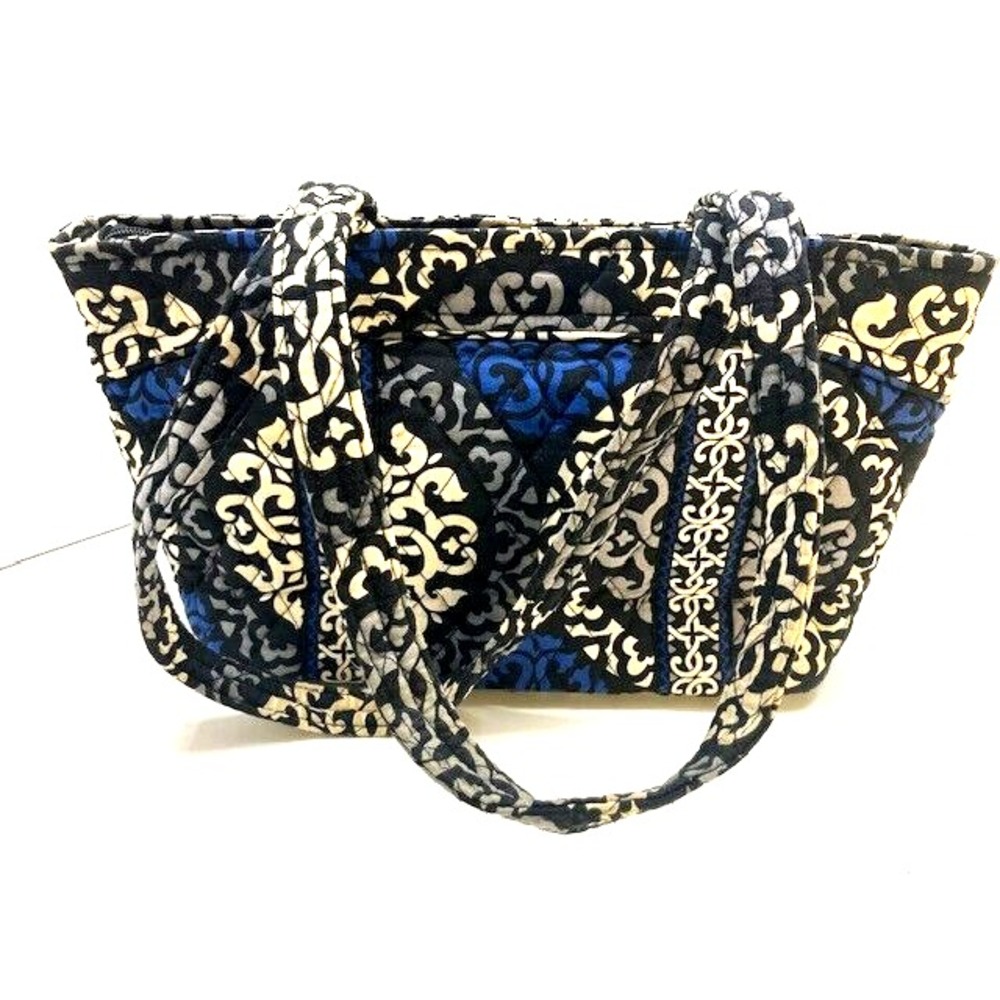 Vera Bradley Purse Canterbury Cobalt Pattern Blue Black White Double Strap‎